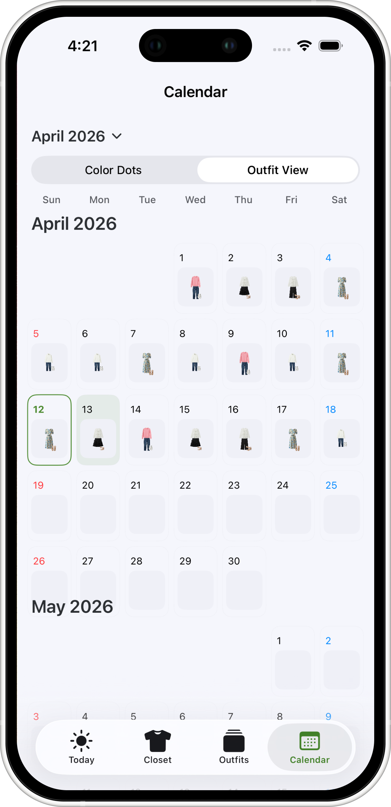 Calendar screen